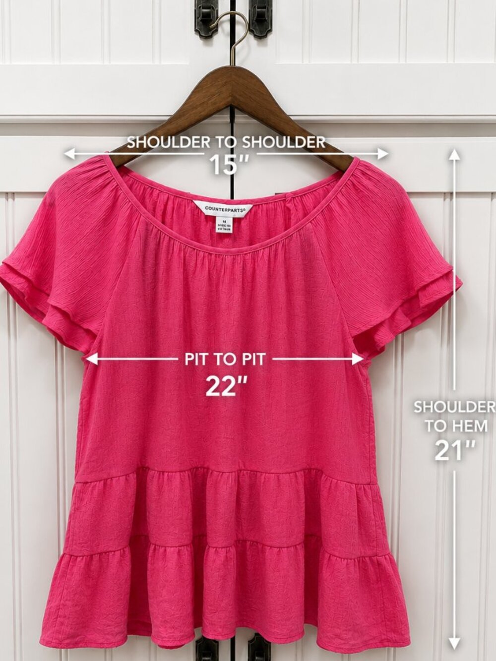 Counterparts Pink Flutter Sleeve Tiered Blouse Medium Boho Peplum Top - Picture 6 of 7